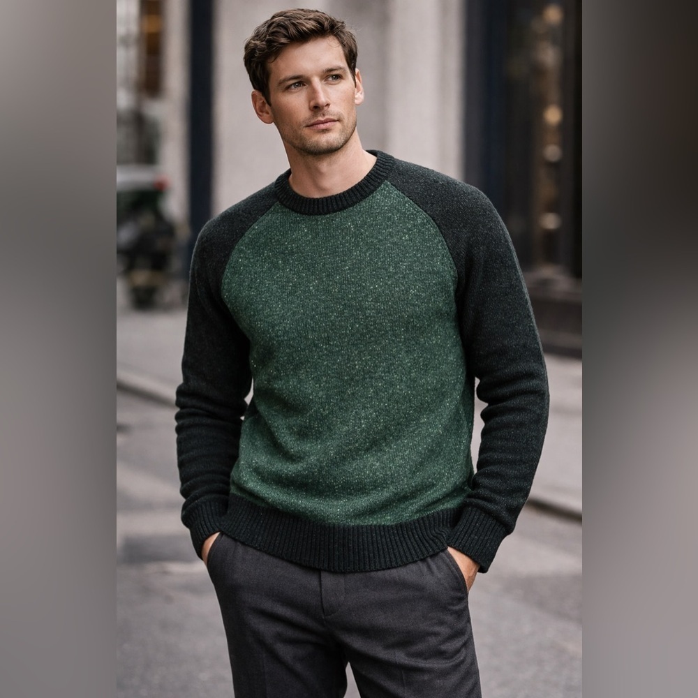 J. Crew Men's Two-Tone Green Crewneck Sweater